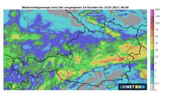 Ubimet Wetter - Niederschlagsmenge - Niederschlagssummen 24-stündig, 09. Juli, 06 Uhr bis 10. Juli, 06 Uhr