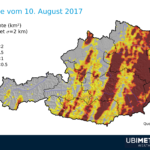 UBIMET Blitzradar Blitzdichte Blitze vom 10. August 2017