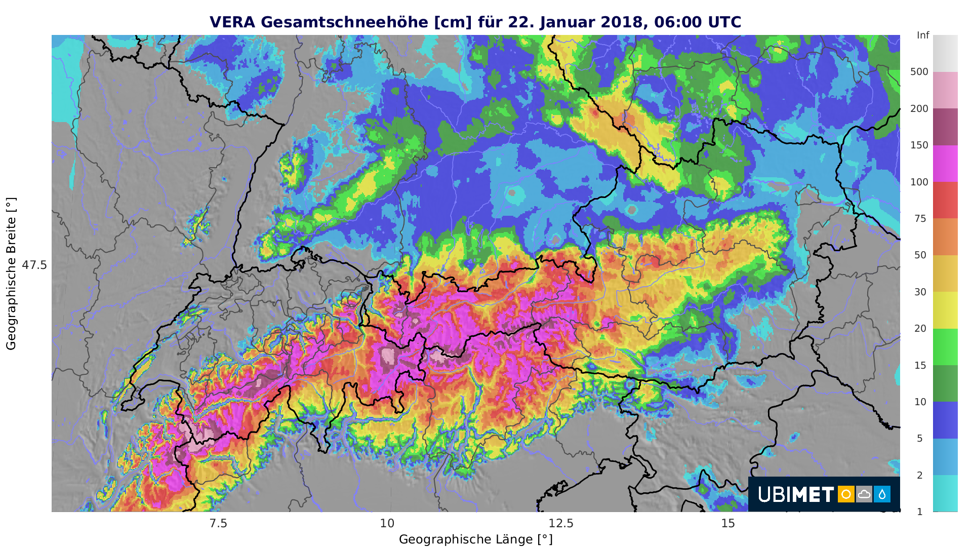 Gesamtschneehoehe Österreich 20180122