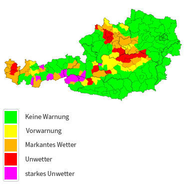 AT_Map_Legend 24-hour severe weather alerts for Austria, Germany, Switzerland, the Czech Republic, Hungary, Romania and Poland
