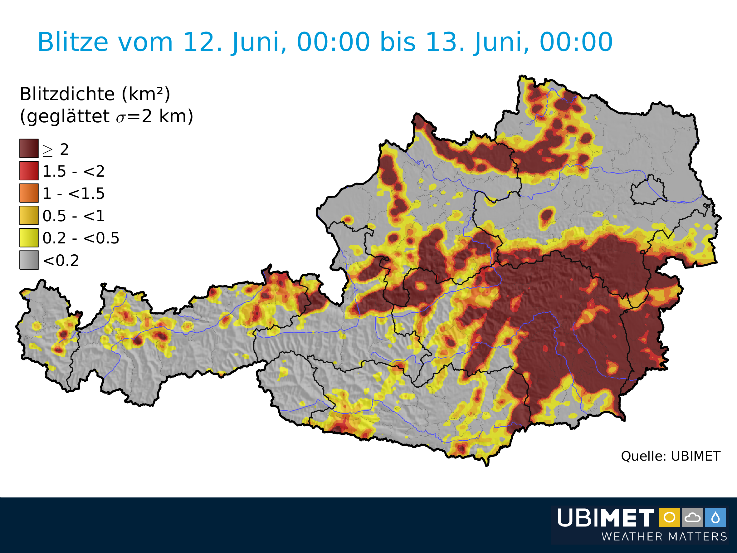 Blitzdichte Österreich Dienstag