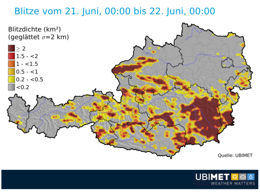 Blitze 21-22 Juni 2018 Österreich UBIMET