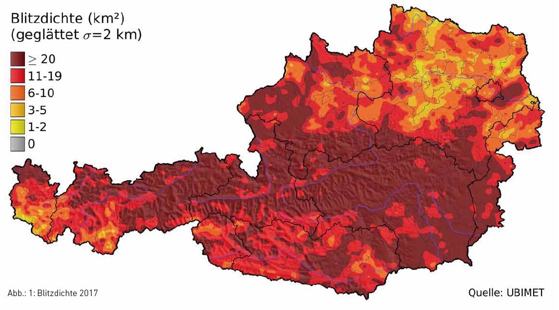 Anzahl-Blitze-pro-km2-Österreich-2017