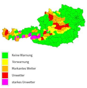 UBIMET issues alerts to the public regarding heavy rain, thunderstorms, gales, snow or freezing rain