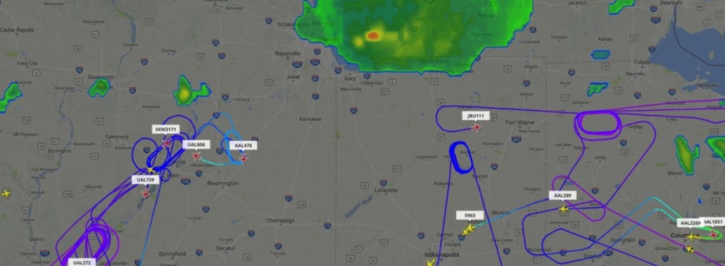 Flights holding or diverting as thunderstorms move through