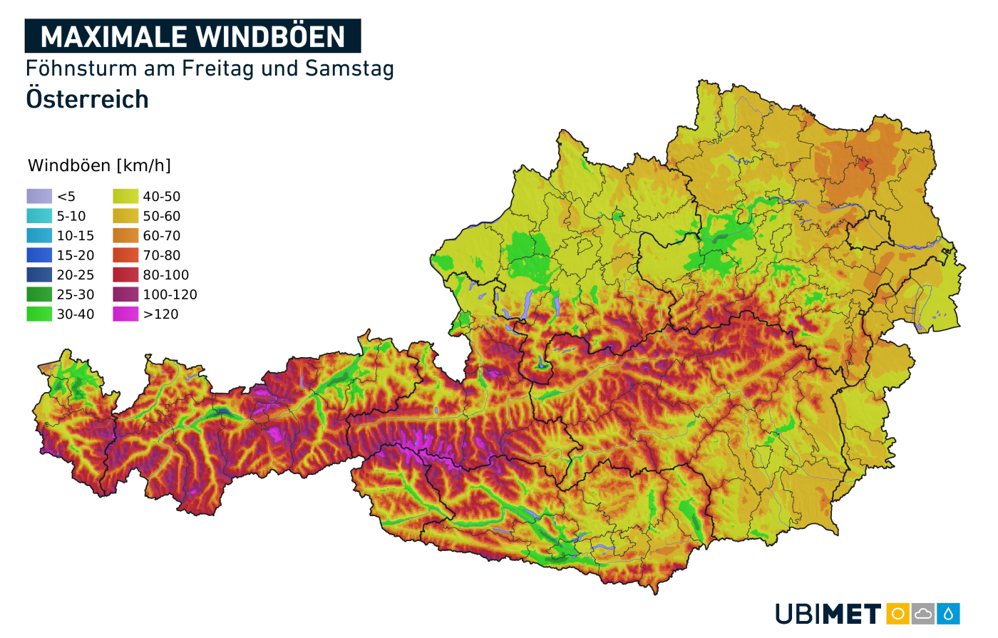 UBIMET Windspitzen Föhnsturm